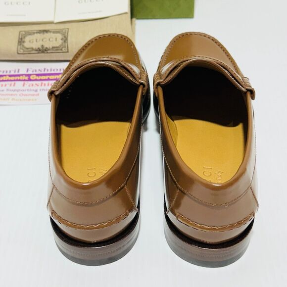 Gucci Interlocking G Men's 7.5/ US 8 Brown Leather Loafers Slip-On Shoes NIB - Picture 6 of 11